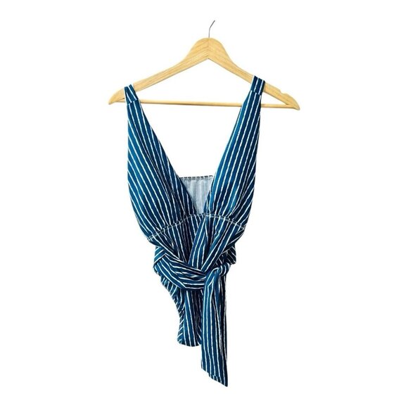 Hayden Los Angeles Bathing Suit Vertical Blue White Stripes Deep V Plus Size 3XL - Picture 4 of 10